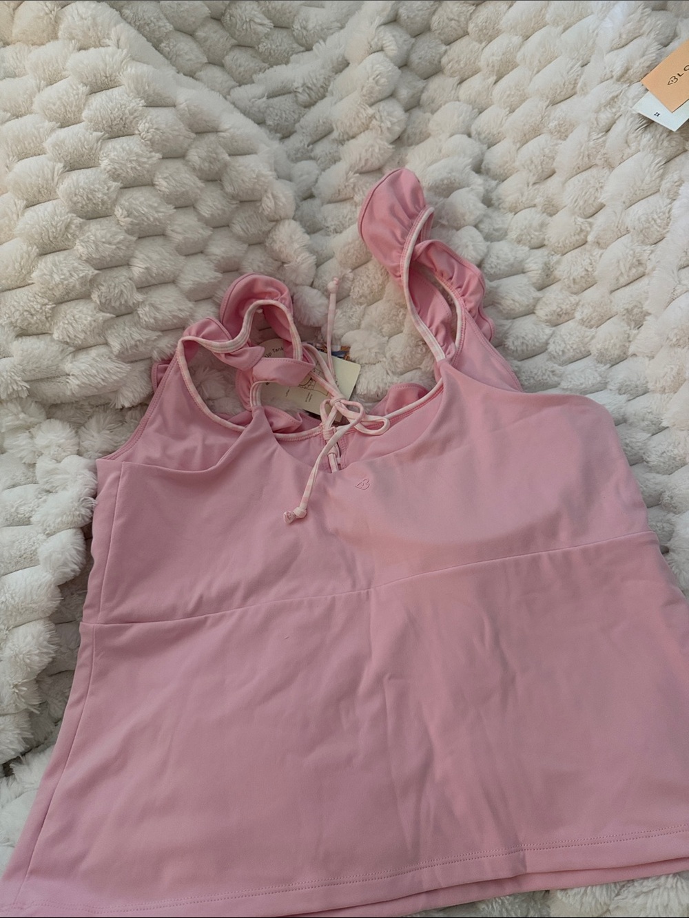 Blogilates Light Pink Ruffle Lace Up Tank - Picture 2 of 5